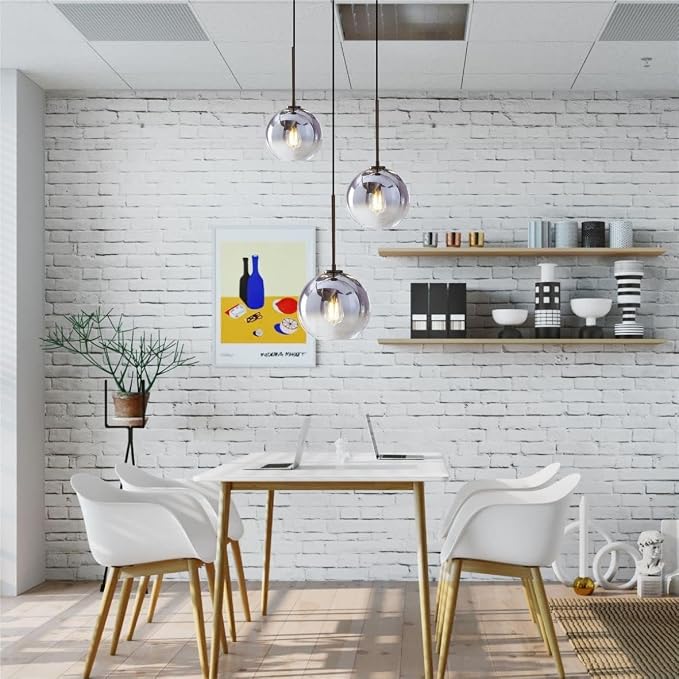 KCO Lighting Modern 3-Light Hanging Light Fixture Silver Gradient Glass Globe Pendant Ceiling Lighting with Adjustable Cord Mid Century Hanging Chandelier Light Fixture for Kitchen Island Bedroom… - Image 7