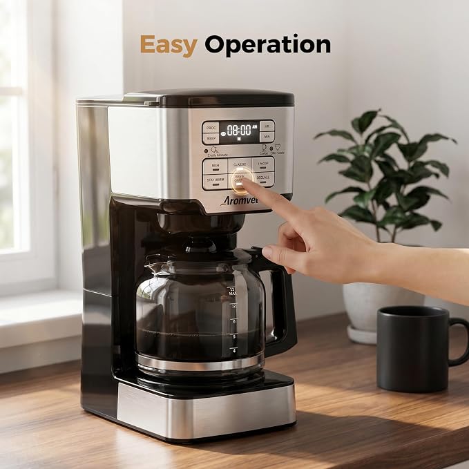 12-Cup Drip Coffee Maker Programmable, Adjustable Brew Strength | 24-Hour Delay Brew & 4-Hour Keep Warm, 1-4 Cup/Classic/Rich Coffee Brewer for Home Office, Coffee Machine with Glass Carafe - Image 5