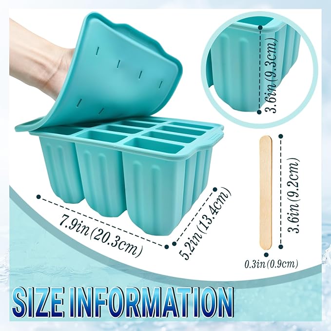 12-Cavity Silicone Popsicles Molds, Reusable Ice Pop Makers with 50 Sticks, Blue Small Ice Cream Mold for Homemade Frozen Dessert