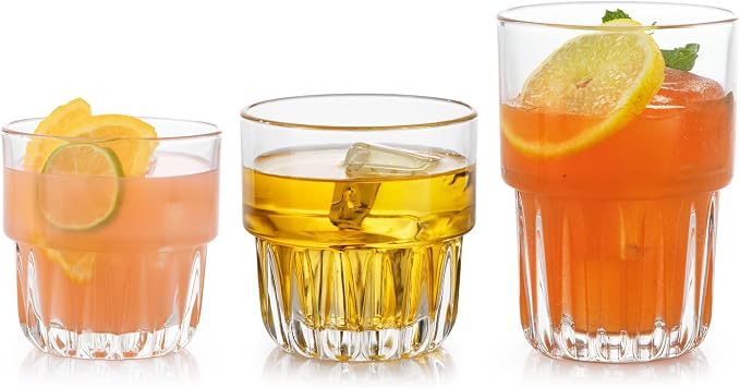 Libbey Everest Stackable Glassware Set, 12-Piece Mixed Drinkware with 9 oz Small Rocks, 12 oz Large Rocks, and 14 oz Tall Juice Glasses, Durable Lead-Free Restaurant-Quality Glass by Libbey