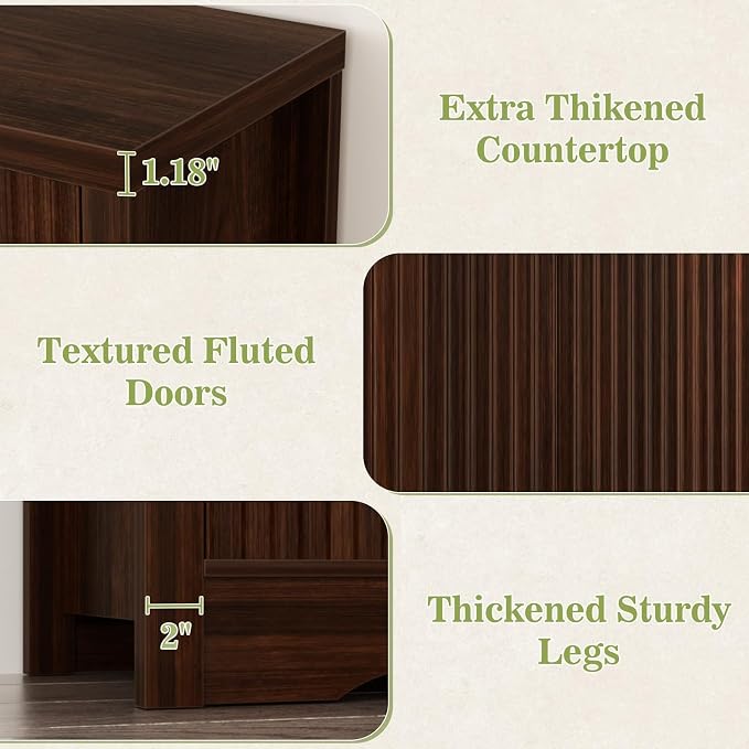 Cyclysio 55" Fluted Buffet Cabinet with Storage, Modern Sideboard Credenza with Adjustable Shelves & Drawers, Coffee Bar Table for Dining Room, Entryway, Kitchen, Black Walnut - Image 6