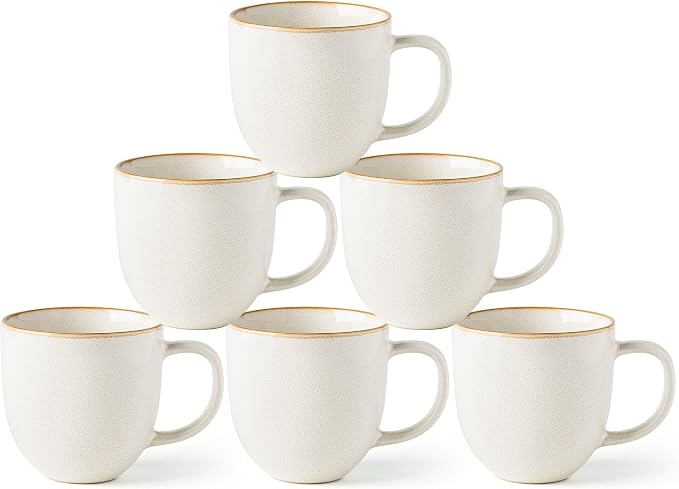 AmorArc 12oz Coffee Mugs, Ceramic Coffee Mugs set of 6 for Man, Woman, Dad, Mom, Modern Coffee Mugs with handle for Latte/Cappuccino/Milk/Cocoa. Dishwasher&Microwave Safe, White-Reactive Glaze by AmorArc