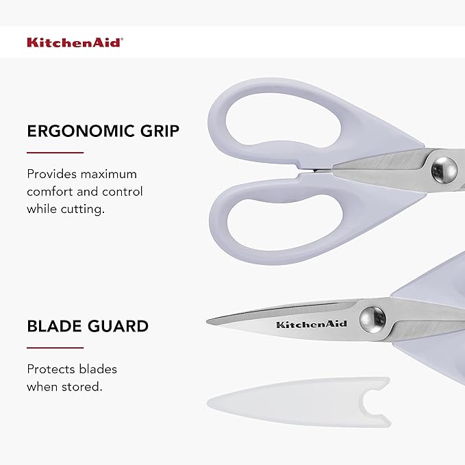KitchenAid All Purpose Kitchen Shears with Protective Sheath Durable Stainless Steel Scissors, Dishwasher Safe, Soft Grip Comfort Handle, 8.72 Inch, Lavendar Cream - Image 4