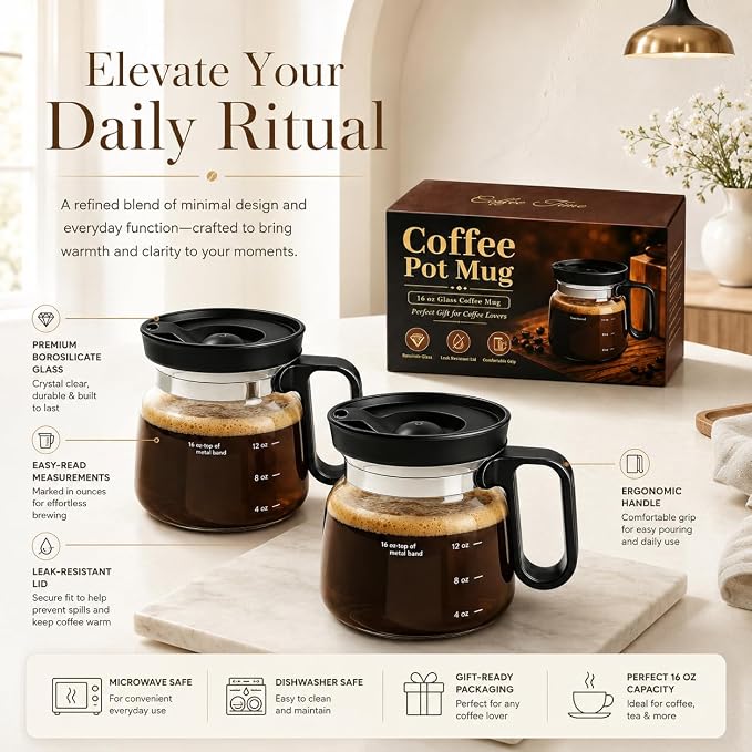2 PCS 16oz Mini Coffee Pot Shaped Cup,Coffee Pot Mug Gift Box,with Leak-proof Lid,Coffee gifts for coffee lovers. - Image 2