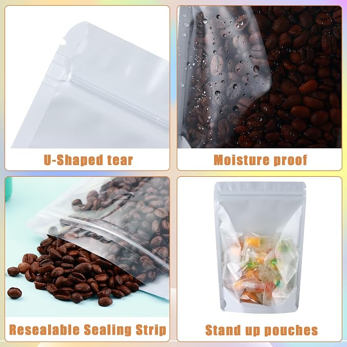 4X6 Resealable Bags 150 Pcs Mylar Bags for Food Storage Candy Packaging Mylar Bags with Window Reclosable Small Stand Up Pouches Edible Packaging for Small Business White - Image 3