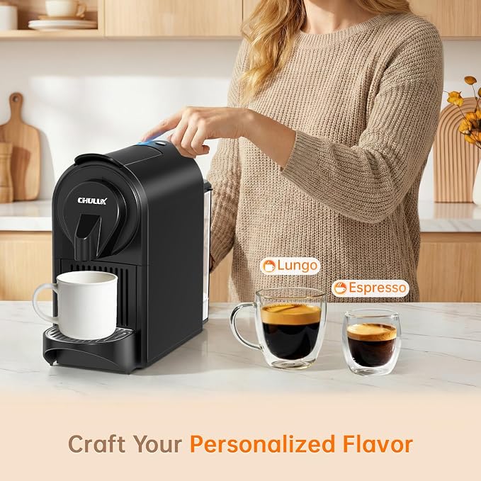 CHULUX Bafè-Pro Single Serve Espresso Machine for Nes Original Pods, Black | 1400W Rapid Heating, Espresso Lungo Buttons, Used Capsule Drawer, Auto-Eject System, 24oz Removable Reservoir, Mini Footprint - Image 4