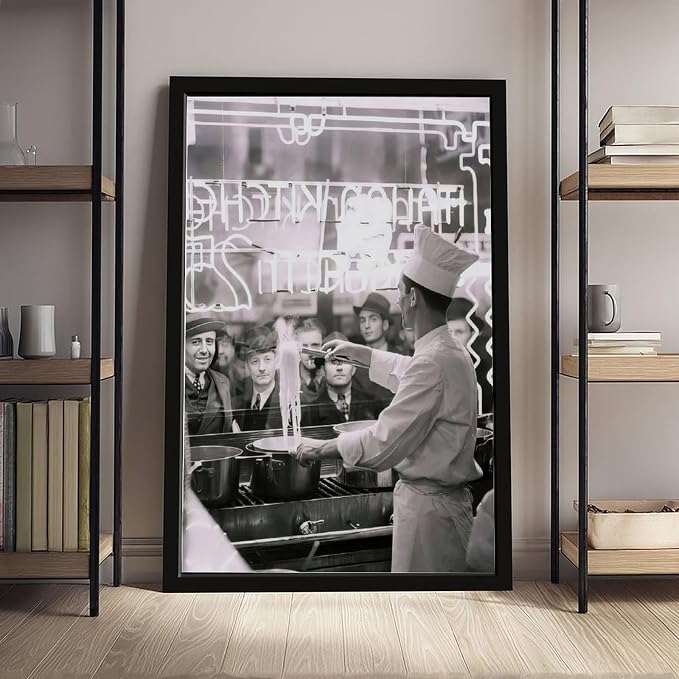 Chef Cooking Spaghetti, Italian Restaurant in New York 1930s, Black And White , Vintage, Retro Pasta Art, Kitchen Wall Decor Canvas Poster Bedroom Decor Sports Landscape Office Room Decor Gift Black F - Image 4