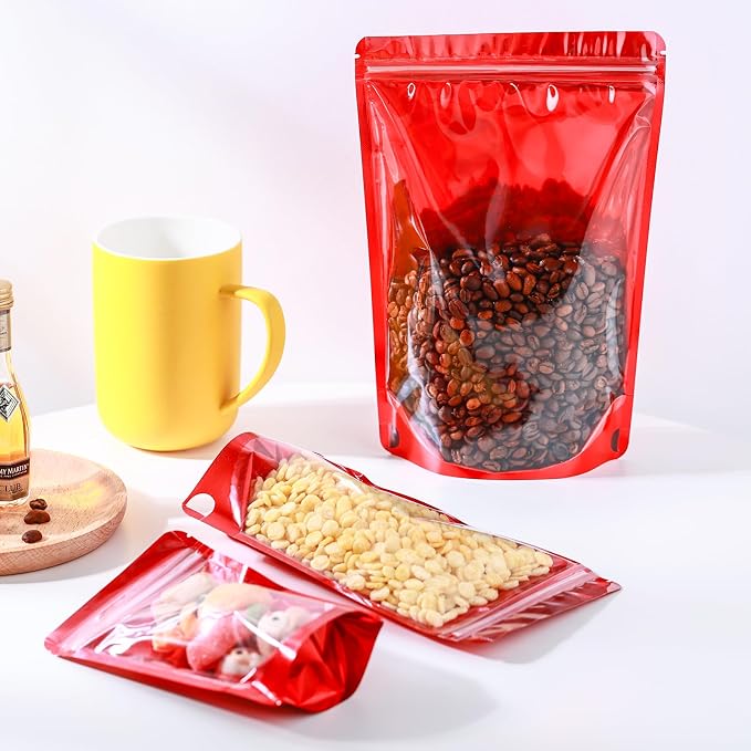 150 Pcs Mylar Bags for Food Storage, 5x8 Mylar Bag with Window Stand Up, Small Holographic Resealable Bags Smell Proof Bag Food Packaging for Small Business Freeze Dried Candy Jewelry Foil Packaging - Image 7