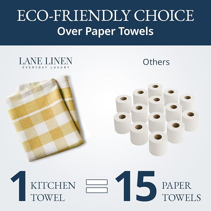 LANE LINEN Cotton Kitchen Towels Set, 4-Pack – Absorbent, Quick-Drying Dish Towels, 18" x 28" - Yellow - Image 7