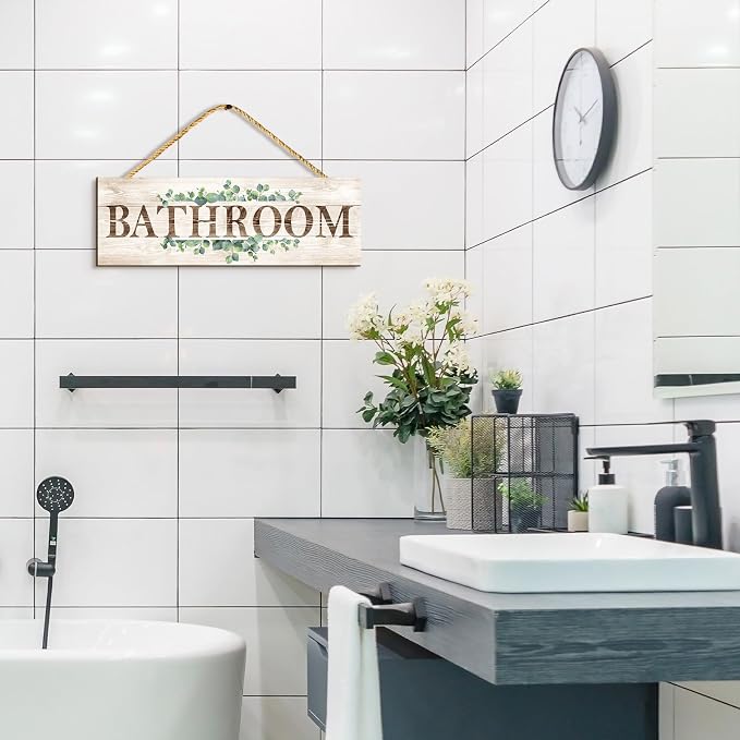 Wooden Sign Wall Decor 4 Piece, Rustic Wall Art, Farmhouse Wall Hanging Plaques for Bathroom Kitchen Laundry Pantry (4.7x13.7 inches) - Image 8