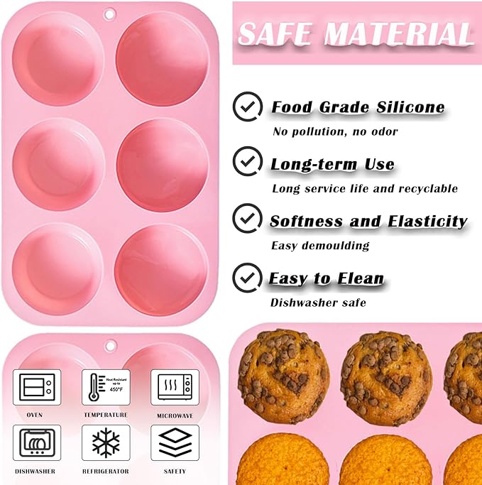 2 Pack Silicone Muffin Pans for Baking, Mini Cupcake Pans 6 Cups, Mini Muffin Pans Nonstick, Silicone Baking Cupcake Molds for Making Muffins, Cakes and Tarts