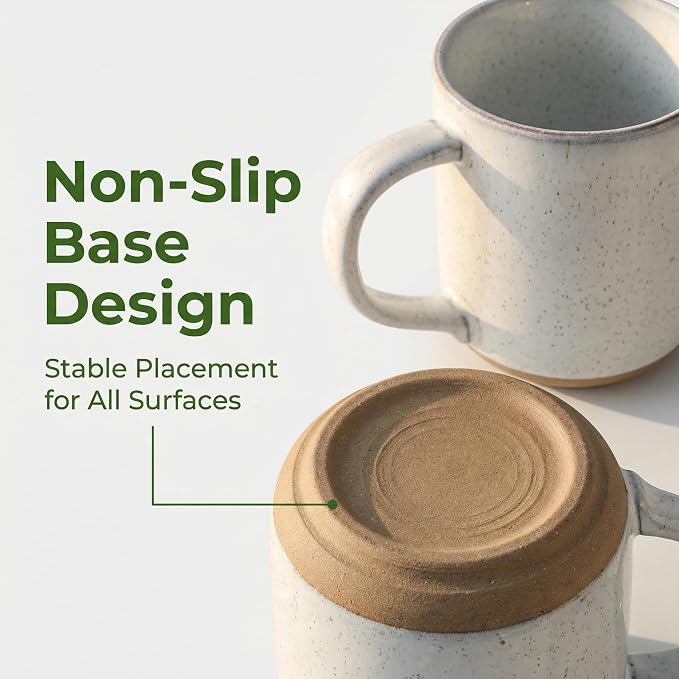 HASENSE Ceramic Coffee Mugs Set of 4, 14 oz Stoneware Coffee Cups with Handle and Speckle for Latte, Cappuccino, Cocoa, Tea and Milk, Microwave and Dishwasher Safe Cups for Men Women, Bluish White - Image 6