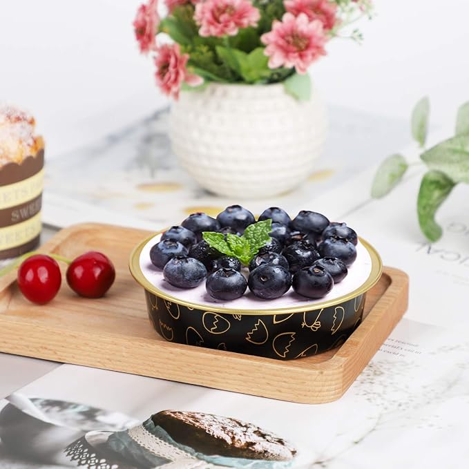 Beasea Mini Tart Pans 50 Pack, 4 Inch Disposable Pie Tins with Lids, Black Gold Aluminum Pie Pan Cartoon Tin Tart Pans Round Oven Baking Mini Cake Pan for Pie Tart Quiche - Image 5