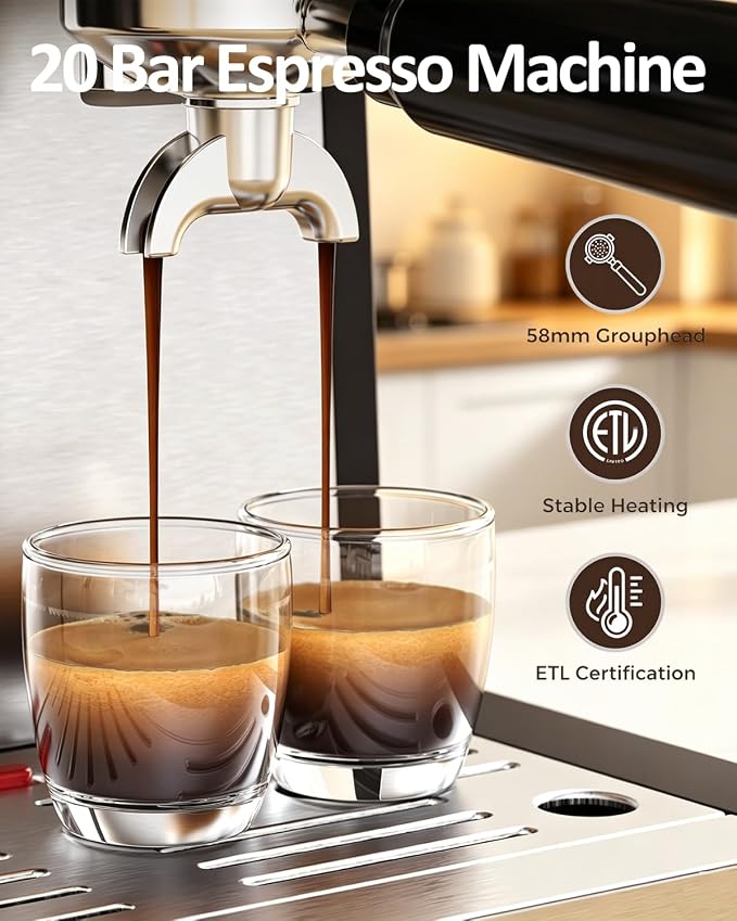 Espresso Machine with Grinder, Professional Expresso Coffee Machines,Coffee Maker with Tamping Tools and Steam Wand, 30 Grind Settings, Removable Water Tank for Cappuccino/Latte-Stainless steel&Black - Image 5