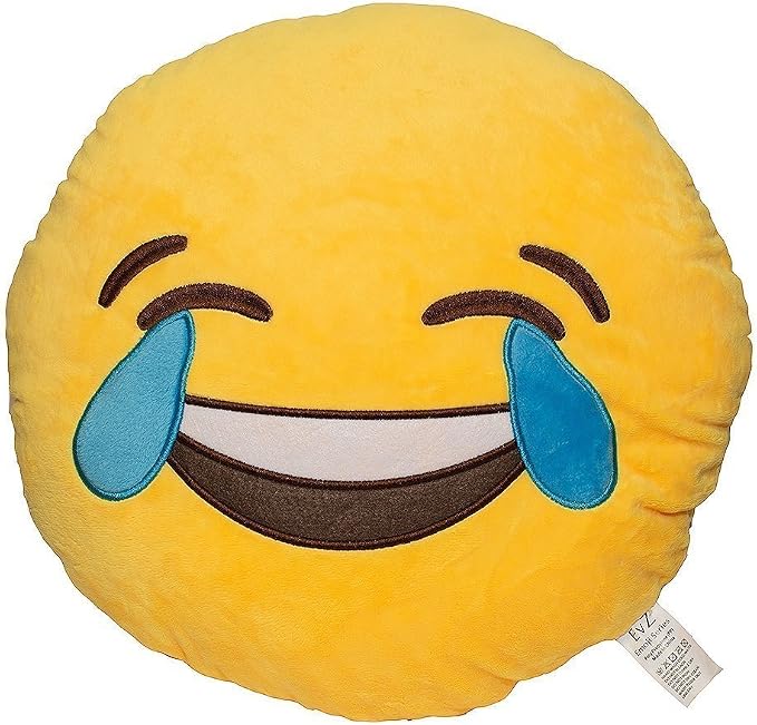 EvZ Official Certified Laugh to Tear Emoji Pillow - 32cm Large Soft Plush Joy Face Emoticon Cushion - Funny Decorative Stuffed Toy for Stress Relief, Birthday Gift & Happy Decor (Yellow) by EvZ