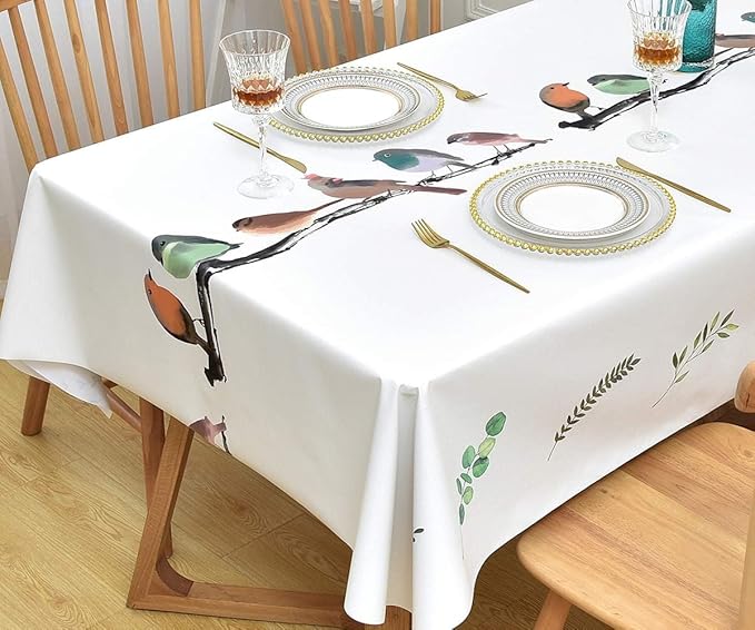 Wipeable Waterproof Tablecloth Vinyl Tablecloths for Rectangle Tables Heavy Duty PVC Tablecloth for Kitchen Dining Table(Birds, 54'' x 54'') by Yofori