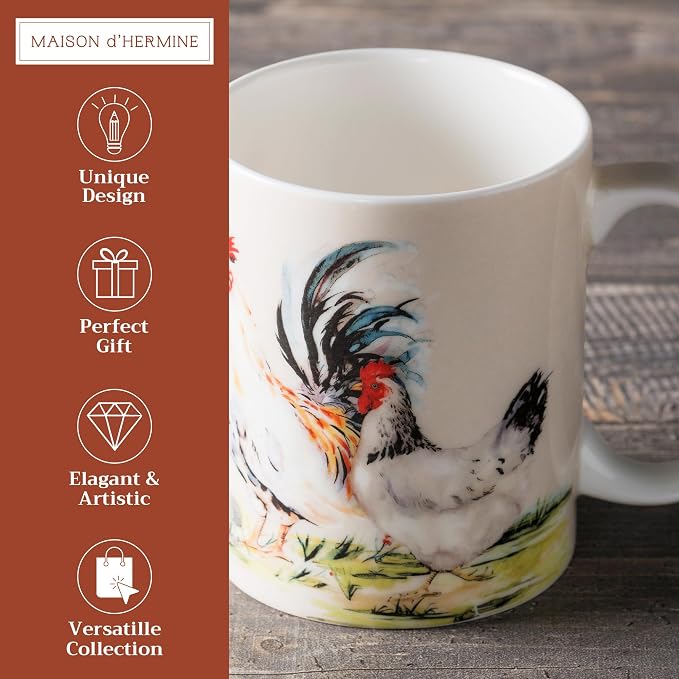 Maison d' Hermine Coffee Mug with Handles Tea Cups (12 Ounce, Pack of 1) | Fine Bone China Coffee Mugs for Hot Beverages Cappuccino Latte Home Restaurant Hotel Spring Summer -Campagne - Basse Cour - Image 2