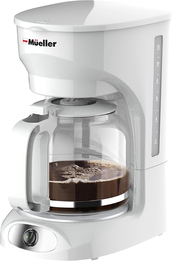 MUELLER HOME 12-Cup White Coffee Maker | Borosilicate Carafe, Auto-Off, Reusable Filter, Anti-Drip, Keep-Warm Function by MUELLERHOME