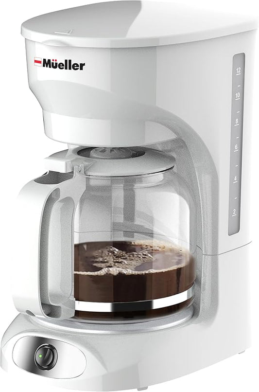 MUELLER HOME 12-Cup White Coffee Maker | Borosilicate Carafe, Auto-Off, Reusable Filter, Anti-Drip, Keep-Warm Function by MUELLERHOME
