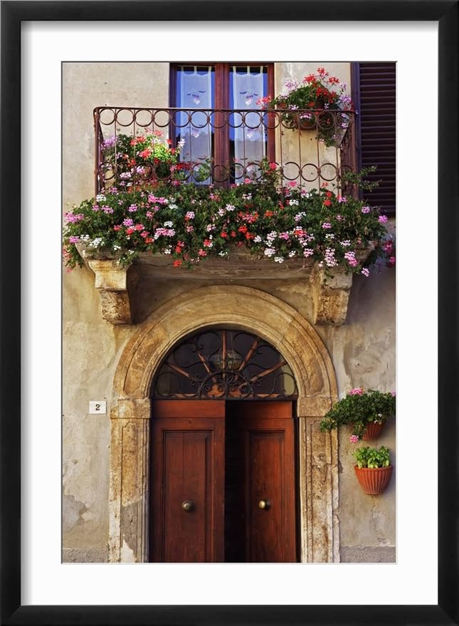 ART.COM Wall Photo Balcony Flowers and Doorway in Pienza Tuscany Italy on Black Frame by Julian Castle, 17" x 23" - Image 2