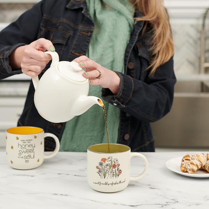 Christian Art Gifts Large Ceramic Coffee & Tea Mug for Women & Friends: Sweet Friendship - Proverbs 27:9 Scripture, Cute Microwave/Dishwasher Safe Floral Cup, Sage Green/White, 15 oz. - Image 5
