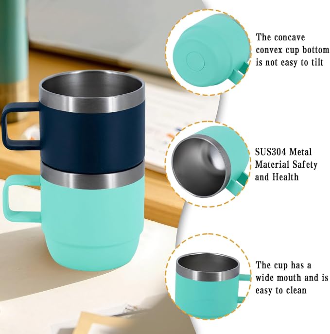 10 oz Stackable Mug, Stainless Steel cup with handle, Vacuum Insulated Espresso/Coffee Mug, shot Glass Set for 1-Piece Set for Coffee, Spirits, Wine, Tea- sea green - Image 4
