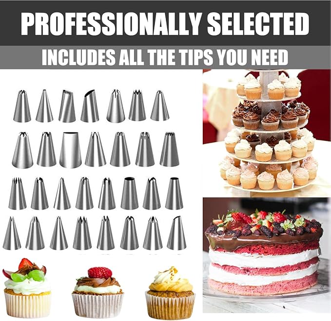 Cake Decorating Supplies Kit - Cake Turntable Set with 48 Icing Piping Tips, 20 Disposable Pastry Bags, 2 Couplers, Baking Tools for Beginners