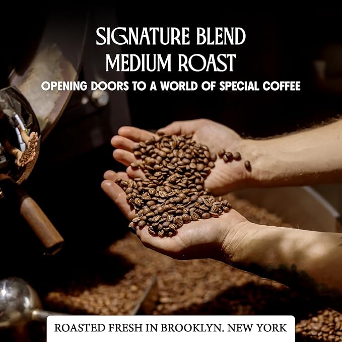Crema Coffee Whole Bean, Specialty Coffee, Arabica Medium Roast Coffee Beans, Signature Blend with Butterscotch, Sweet Caramel & Hazelnut Flavors, 12 oz Bean Bag, Freshly Roasted in Brooklyn, Kosher Certified
