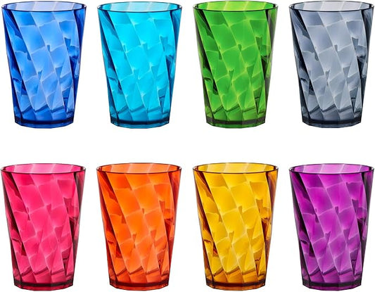 US Acrylic Optix Mini Plastic Reusable Drinking Glasses (Set of 8) 8oz Juice Cups in Jewel Tone Colors | BPA-Free Tumblers, Made in USA | Top-Rack Dishwasher Safe by USAcrylic