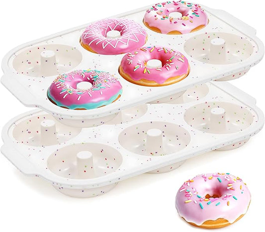 2 Pcs Silicone Donut Pan for Baking with Metal Reinforced Frame Nonstick 6 Cavity Donut Molds Doughnut Tray 3.25 Inch Large Bagel Molds(Cream)