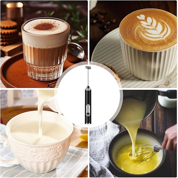 Milk Frother – Portable Handheld Mixer, 3-Level Powerful Mini Foamer with Stainless Whisk, Drink Mixer Details for Smooth Blends, Electric Foamer for Egg White Cream Hot Chocolate Cocoa