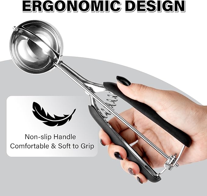 Cookie Scoop 4 Tbsp, TJ POP Professional Stainless Steel Ice Cream Scoop 60 mm, Soft Grips, Quick Trigger Release, 60 ml