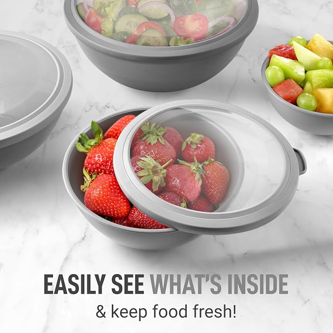 Zulay Kitchen 12 Piece Plastic Nesting Mixing Bowls with Lids - Colorful Microwave & Freezer Safe Gray Ombre Set - Image 5
