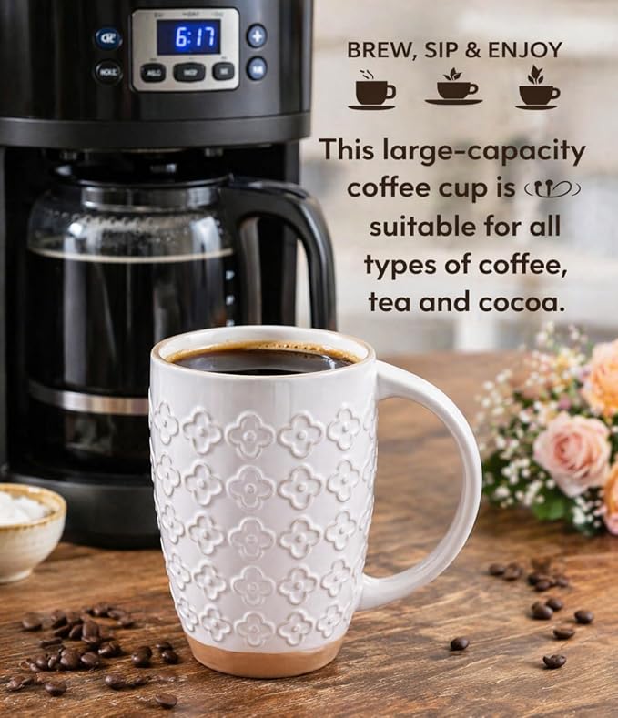 GBhome 20oz Large Coffee Mugs Set of 6, Handmade Tall Ceramic Coffee Mugs with Texture Patterns for Cappuccino, Latte,Hot Cocoa, Dishwasher & Microwave Safe-Off White - Image 5