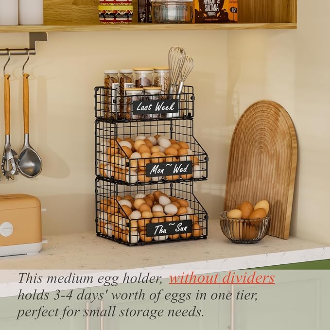 Egg Holder Countertop with DIY Nameplate, Egg Collecting Basket | 3 Tier Stackable Wire Baskets for Gathering Fresh Eggs, Large Egg Rack for Countertop/Wall-Mounted, Medium (Patent Pending) - Image 4