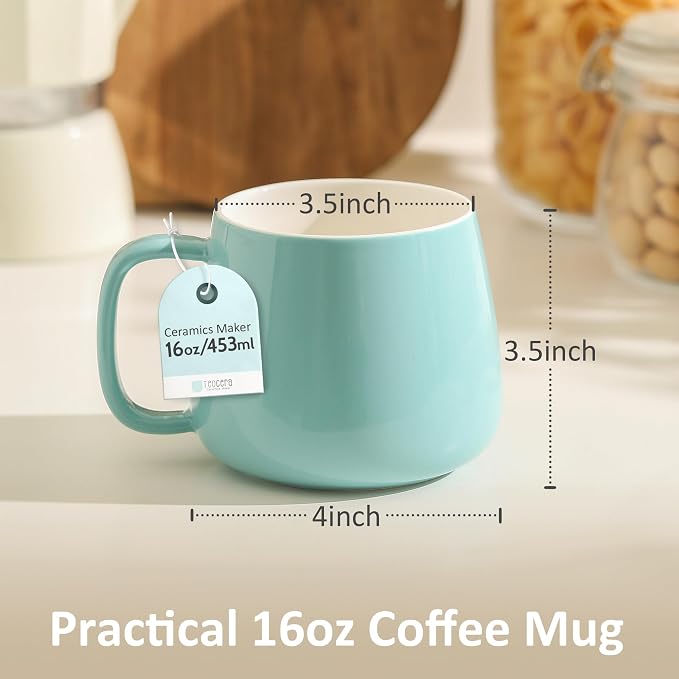 Teocera 16oz Ceramic Coffee Mugs Set of 4 – Stackable Latte Cups, Microwave, Dishwasher & Oven Safe – Ideal for Coffee, Cappuccino, Hot Chocolate, Housewarming Gifts, Turquoise - Image 3