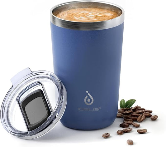 Ideus 20 oz Tumbler, Travel Coffee Mug with Splash Proof Sliding Lid, Double Wall Stainless Steel Vacuum Insulated Coffee Mug for Home and Office, Keep Beverages Hot or Cold, Ocean Blue by IDEUS
