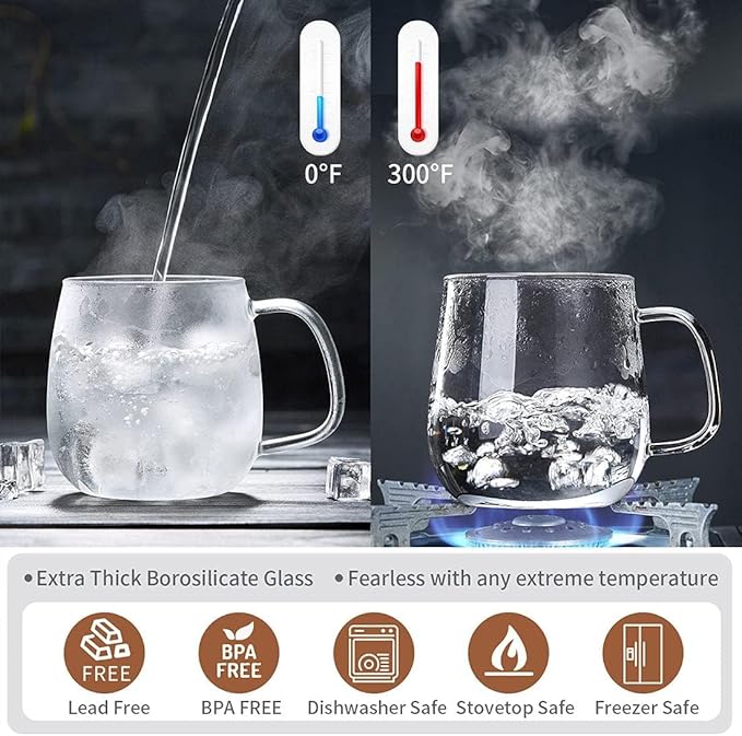 Glass Teacups 24 Pack Glass Tea Cup with Infuser and Lid, 17.6oz/520ml Large Borosilicate Teacup,Tea Clear Mug Cup for Loose Leaf Blooming Tea, Microwave & Dishwasher Safe