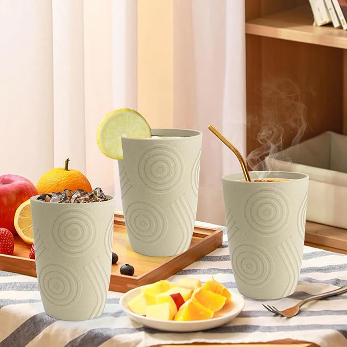 Wheat Straw Cups 6 PCS - 16 OZ Cup Set, Unbreakable Drinking Glasses, Kids Cup Set for Kitchen, Alternative to Plastic Cups Reusable Dishwasher Safe Water Tumbler (Beige) - Image 7