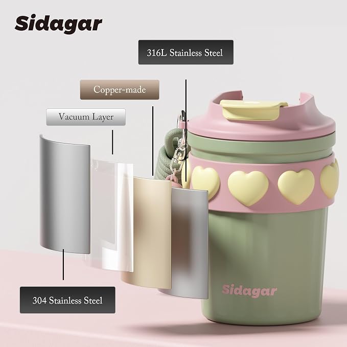 SDGA+ 12 oz Travel Coffee Mug Spill Proof Leak Proof, Stainless Steel Thermal Coffee Cup with Lid, Resuable Cup for Hot and Cold, Portable Tumbler for Women, Green - Image 7
