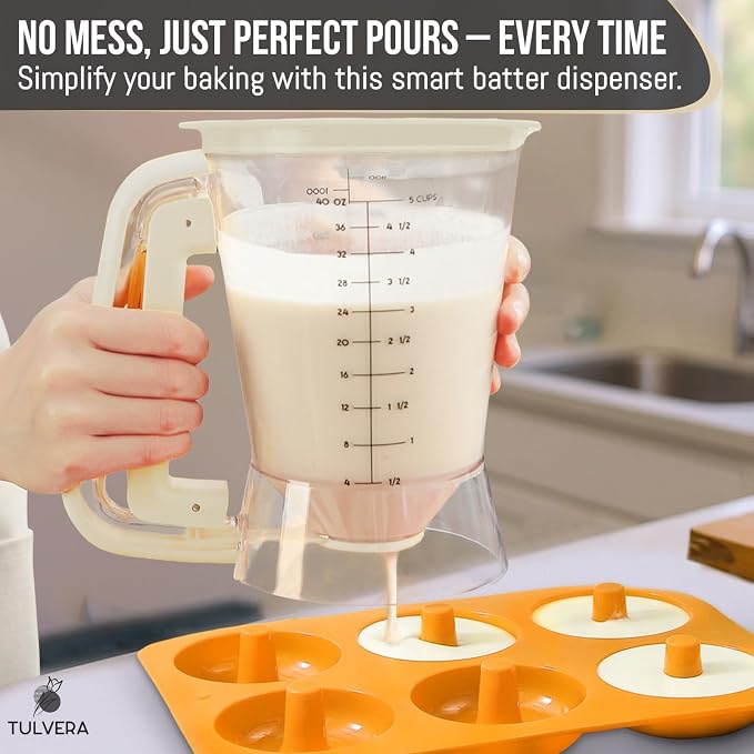 Pancake Batter Dispenser | 5-Cup Mix Pourer for Pancakes, Waffles, Crepes, Muffins, Cupcakes | Squeeze Handle, Portion Control Pitcher, Durable Drip-Free Design | Baking Accessories (Buttercream) - Image 4