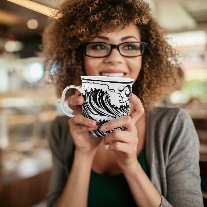 Karma Gifts 14 oz Black and White Boho Mug Mermaid - Cute Coffee and Tea Mug - Ceramic Coffee Mugs for Women and Men - Image 6