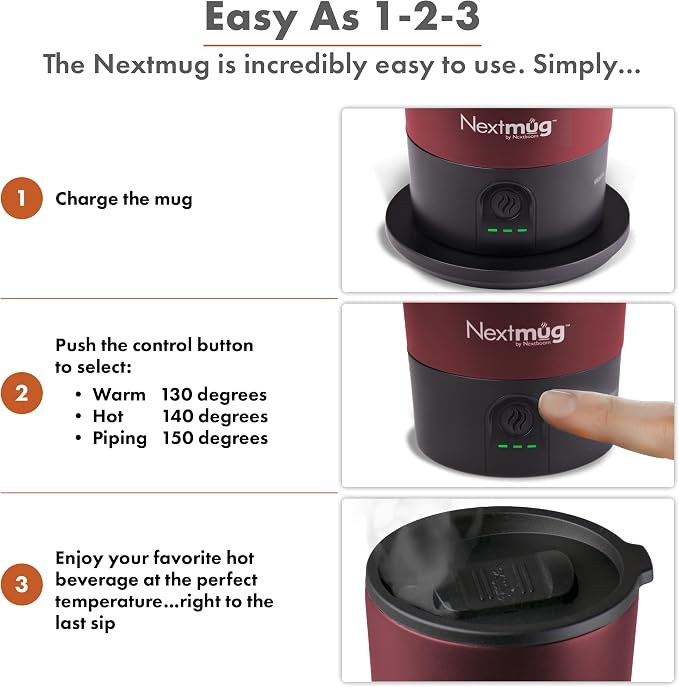 Nextmug Go - Temperature-Controlled, Self-Heating Travel Mug | (Burgundy - 16 oz.) – No App, Long-Lasting Battery for Work & Study, Great Gift for Coffee Lovers - Image 4