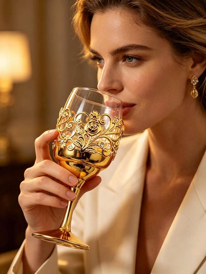 6-Piece Metal-Embossed Glassware Set, European-Style Vintage Metal Wine Glasses, Creative Vintage Spirits Glasses, Elegant Design, Ideal for Home Bars for Whiskey, Cocktails, and More - Image 8