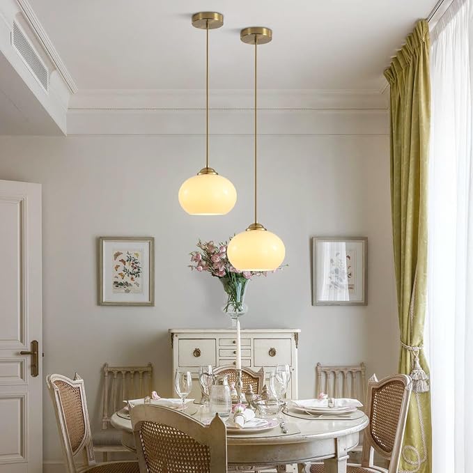 KCO Lighting Gold Kitchen Island Lighting Small Yellow Glass Globe Pendant Light Fixture Brass Hanging Light Fixture for Dining Room Entryway Hallway - Image 5