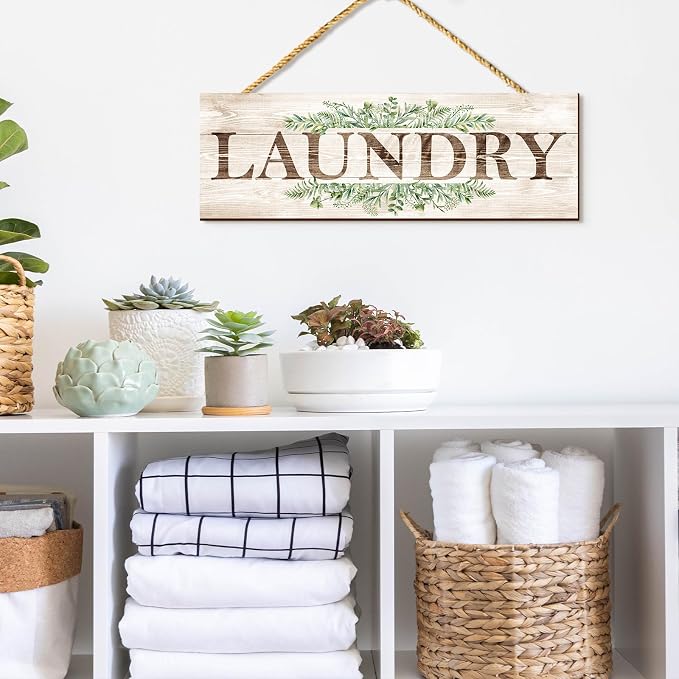 Wooden Sign Wall Decor 4 Piece, Rustic Wall Art, Farmhouse Wall Hanging Plaques for Bathroom Kitchen Laundry Pantry (4.7x13.7 inches) - Image 7