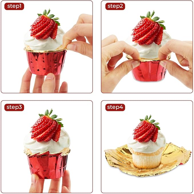 Cupcake Liner, Eusoar 50pcs 3.5 Ounce Disposable Pudding Holders, Muffin Liners, Aluminum Foil Baking Cups, Muffin Baking Cups, Foil Ramekins, Muffin Pan, Cupcake Wrappers, Cupcake Ramekin Holder Cups - Image 2