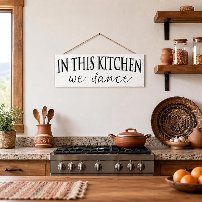 Farmhouse Themed Kitchen Signs: Rustic Kitchen Decor Canvas Print Decoration with Funny Quotes "In this Kitchen, we dance" - Vintage Decorative Wall Plaque for Home 6" x 14.5" - Image 7