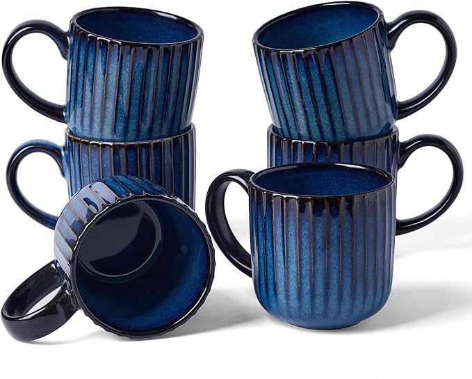 famiware Coffee Mugs Set of 6, Starlight 11 oz Mug Cup Set with Handle for Coffee, Tea, Cocoa, Milk - Ceramic Stoneware Mug Set, Nebulas Blue by Famiware
