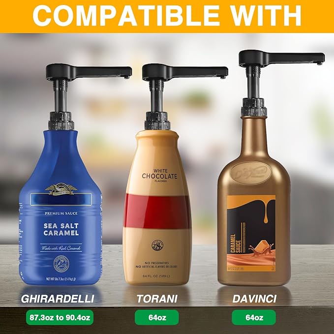 2Pcs Black Sauce Pump Dispenser for 64 oz Chocolate Pumpkin Caramel Sauce Bottles, Reusable Large 15CC Syrup Pump Dispenser for Vanilla Mocha Sauces